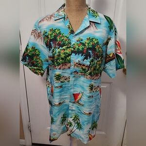 Vintage 1990's RJC Hawaiian Shirt Size M with 1 flaw on the hem on back (photo)